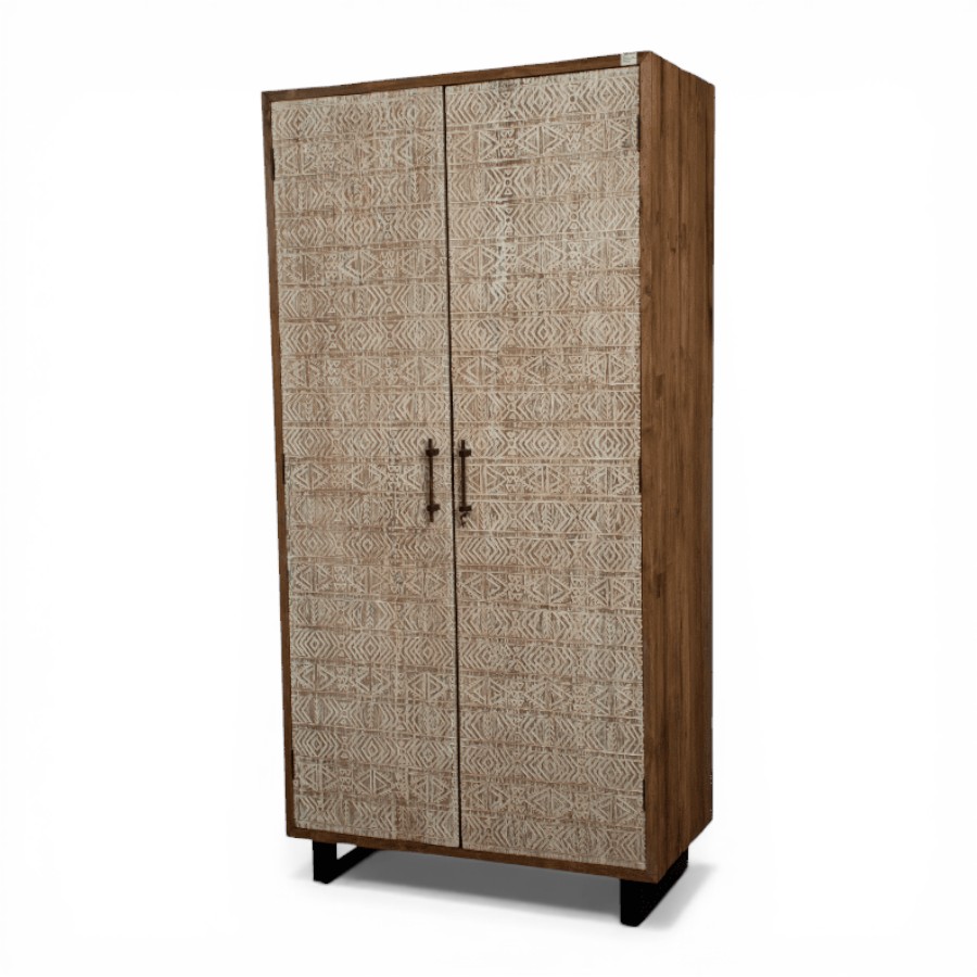 SERIFOS - CABINET ETNIC 2 DOORS RUSTIC RECYCLE TEAK WHITE WASH 100X50XH200