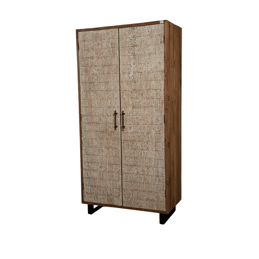 SERIFOS - CABINET ETNIC 2 DOORS RUSTIC RECYCLE TEAK WHITE WASH 100X50XH200