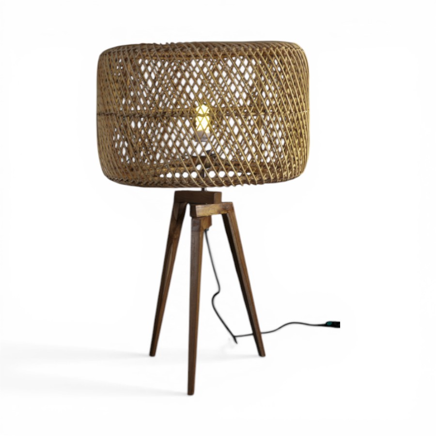 PYRITE - TABLE LAMP WOOD CUP IN RATTAN D40H 70