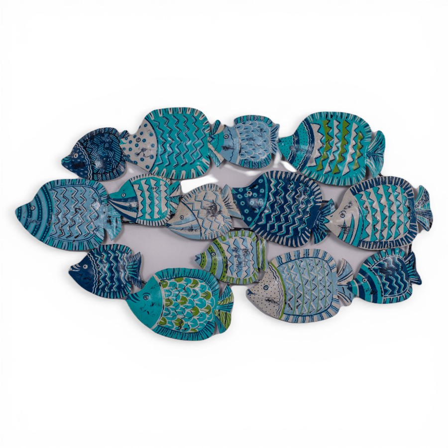 MAVINGA - WALL PANEL DECO FISH WHITE TEAL BLUE 106 X 55 CM