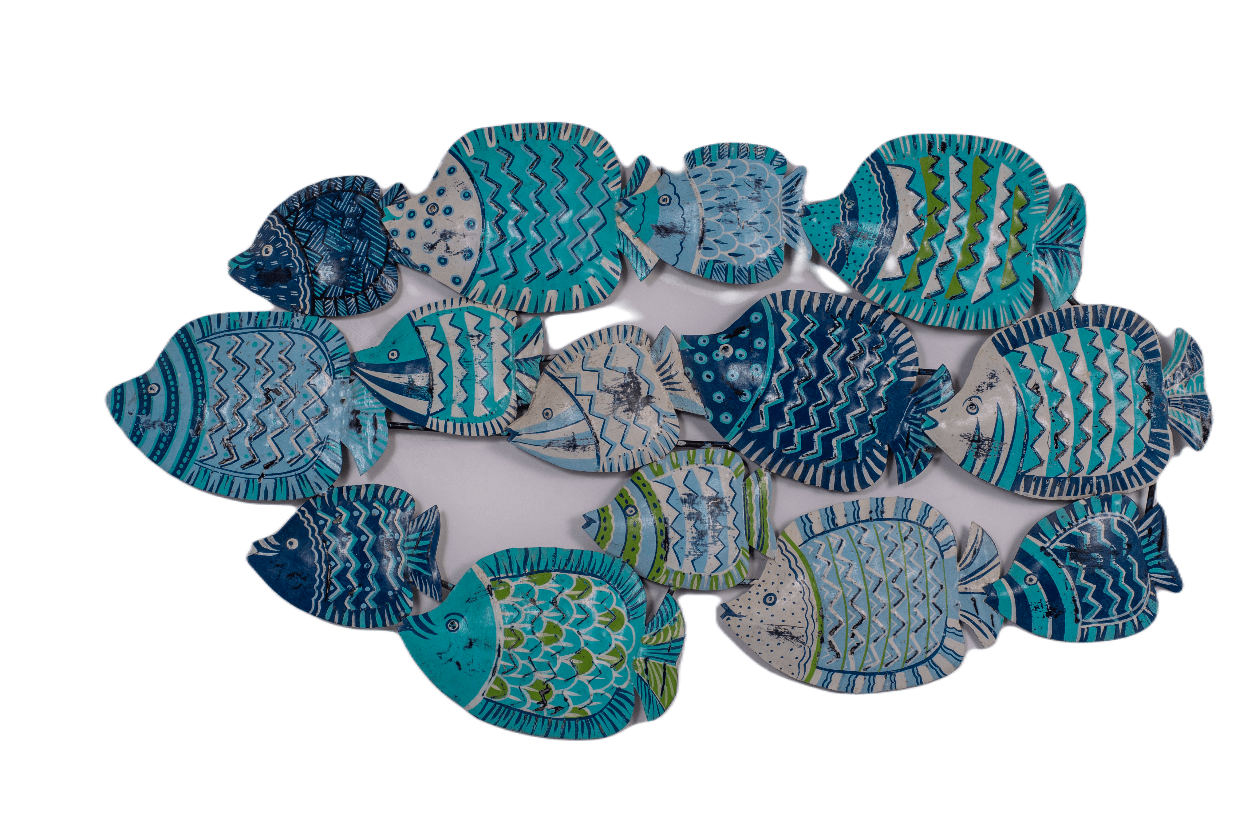 MAVINGA - WALL PANEL DECO FISH WHITE TEAL BLUE 106 X 55 CM