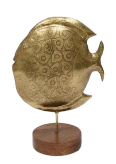 FALGU  - FISH METAL ON STAND BRASS ANTIQUE GOLD SMALL 19X11XH29
