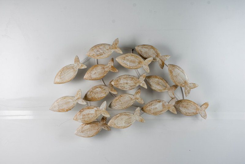 COASTAL - WALL DECO FISH FLOATING WOOD WHITE 80 CM