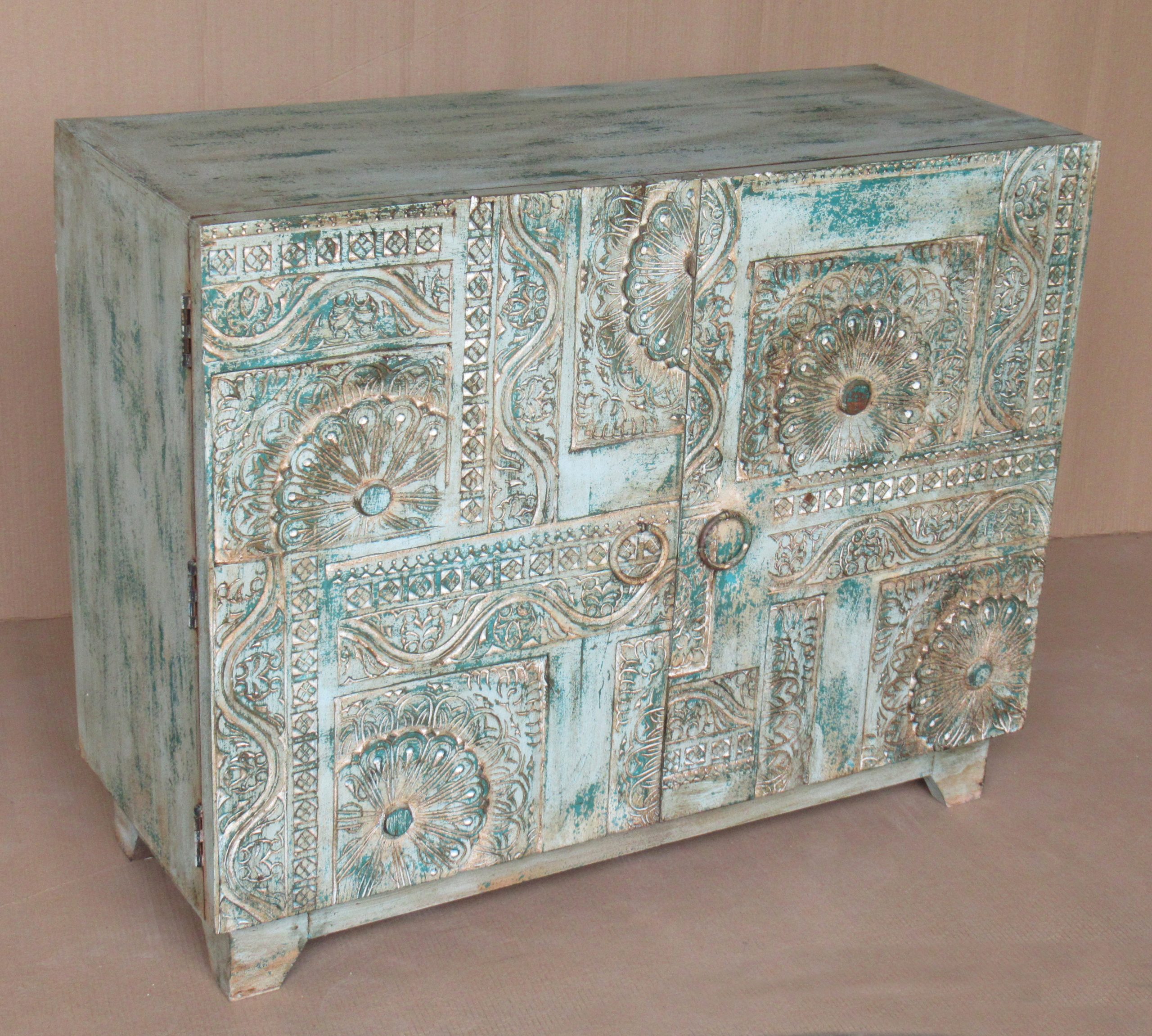 NITZANA - SIDEBOARD WOOD TEAL 2 DOORS 80 X 39 X H 100 CM