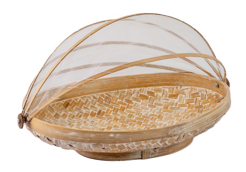 BASKET OVAL WITH NET COVER RATTAN WHITE WASH LARGE 30?40