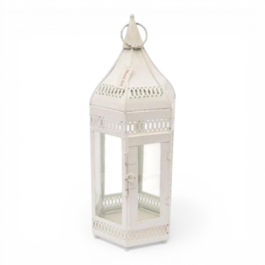 CHAHEL  - LANTERN CUT WORK METAL WHITE HEXAGONE 18X20XH52