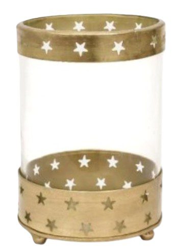 LADO  - CANDLE HOLDER BRASS ANTIQUE GOLD GLASS AND METAL D13XH18