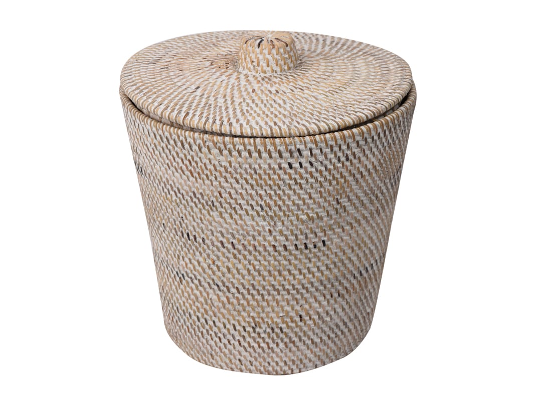 STAN - DUSTBIN RATTAN WITH COVER ROUND WHITE 25 X 28 CM
