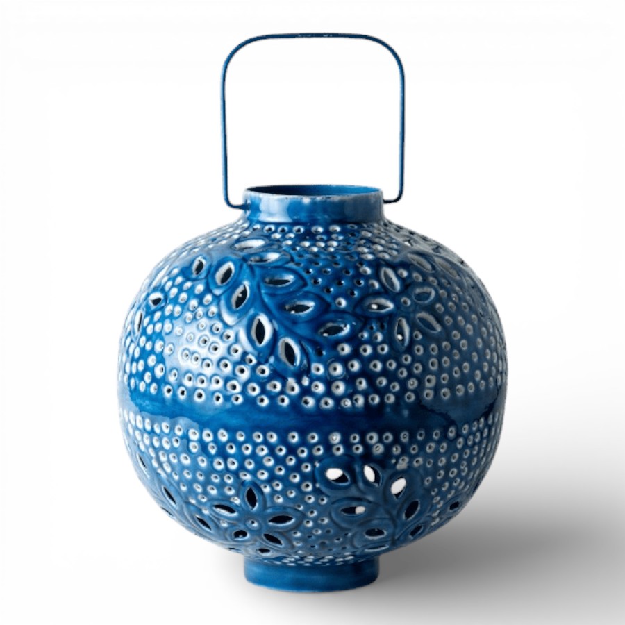 MALAPU - LANTERN IRON WITH HANDLE BLUE 28X28