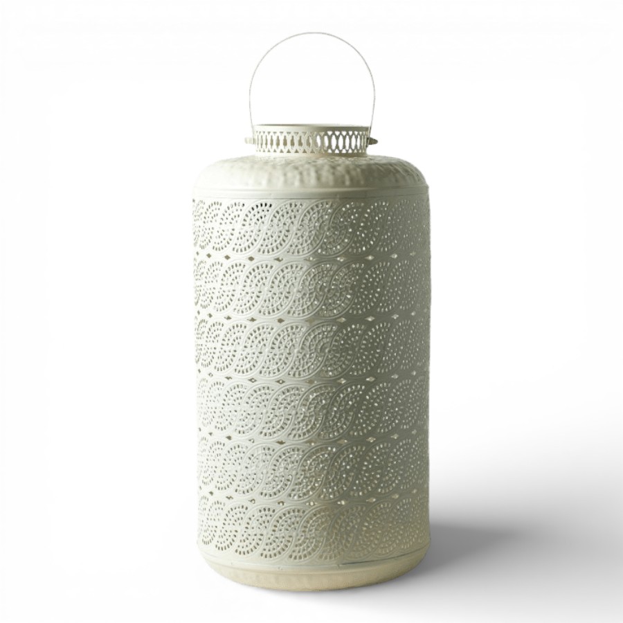 SAKLESH - LANTERN IRON WITH HANDLE CREAM LARGE 24X45