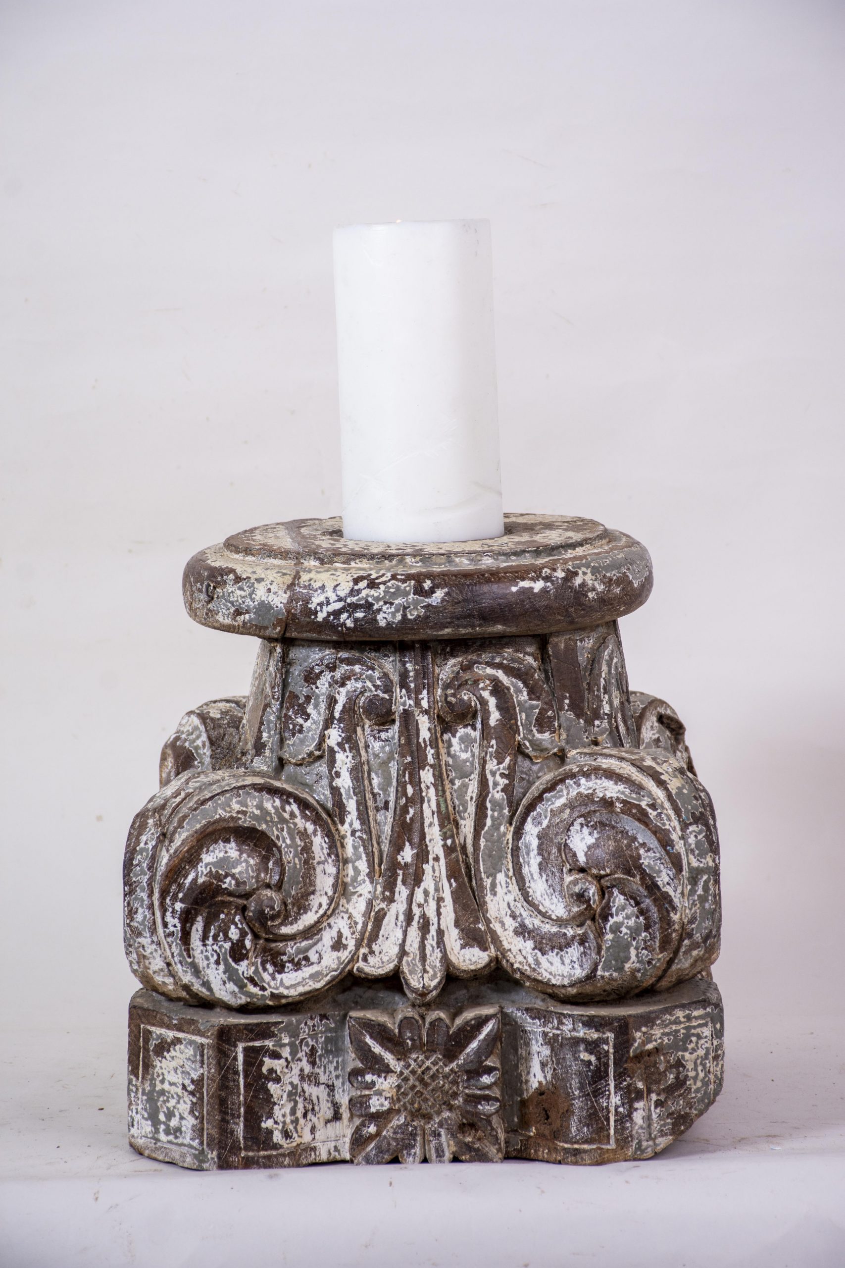 CABRERA - CANDLE HOLDER WOOD GREY WHITE D 28 X H 18 CM