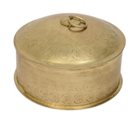 RAAM  - BOX ROUND METAL BRASS ANTIQUE GOLD D16H10
