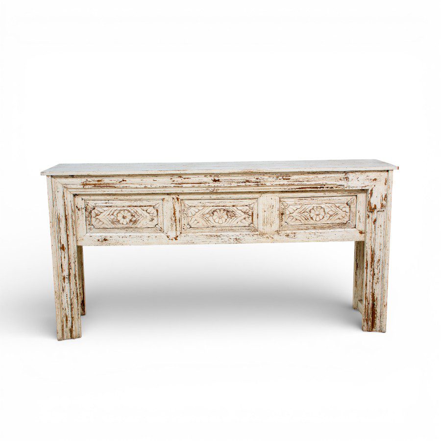 MOHIT - CONSOLE WHITE WOOD CARVED FLOWER 178X40XH89