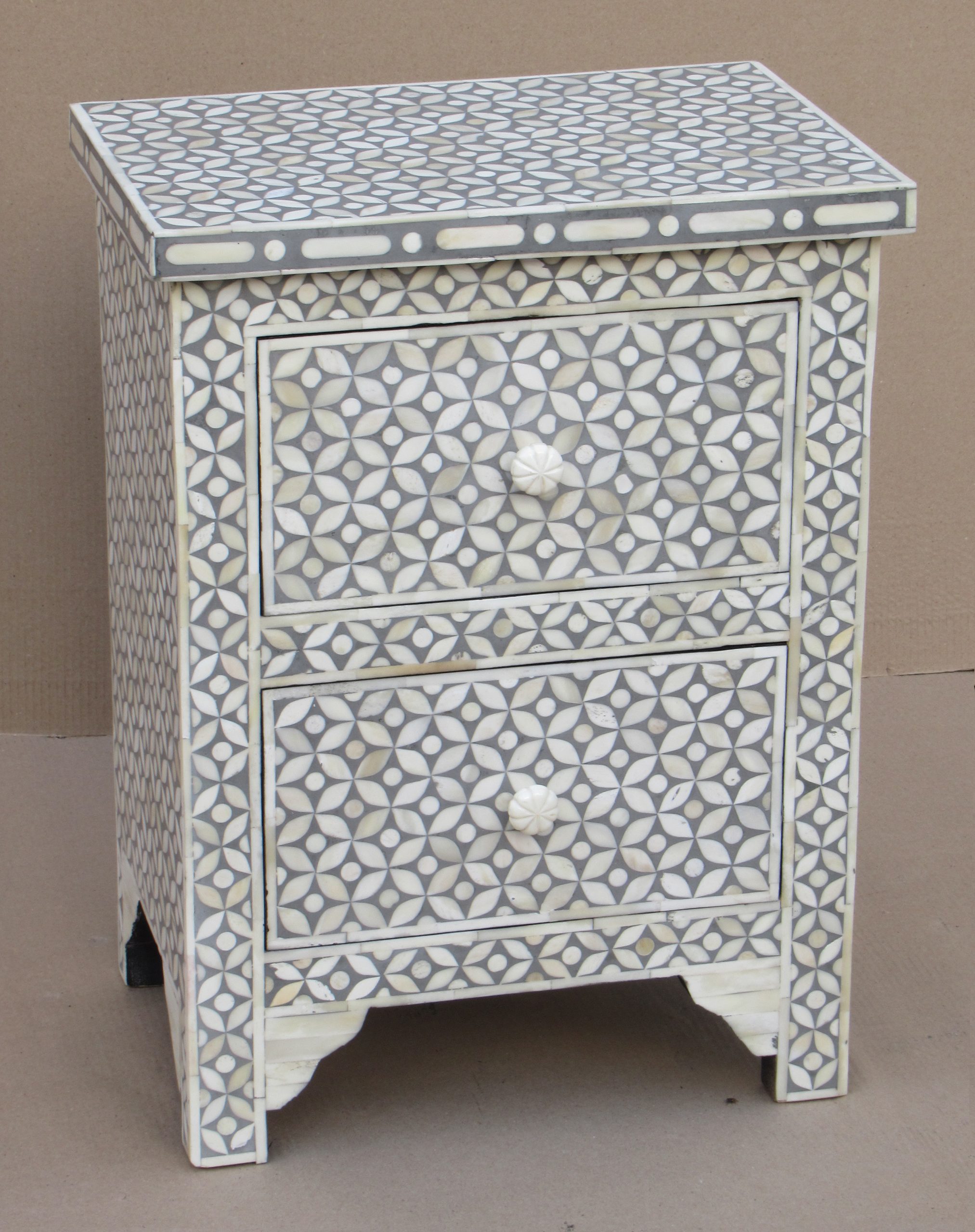 SASKIA - BEDSIDE TABLE WOOD INLAY FITTED WITH 2 DRAWERS 45 X 30 X H 60 CM