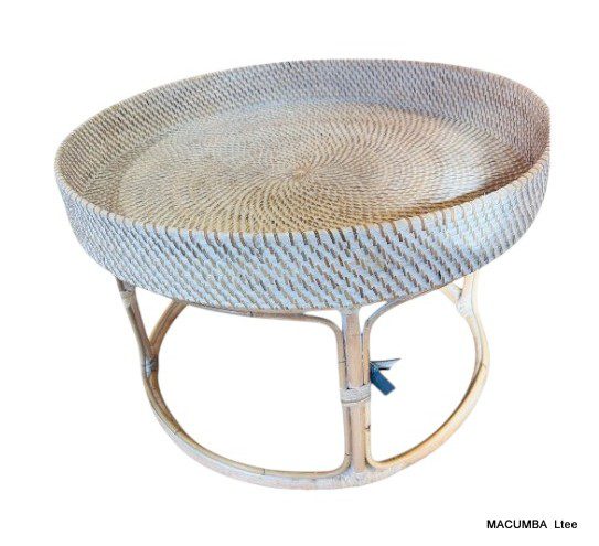 SUMAC - SIDE TABLE RATTAN WHITE WASH LARGE D70XH50