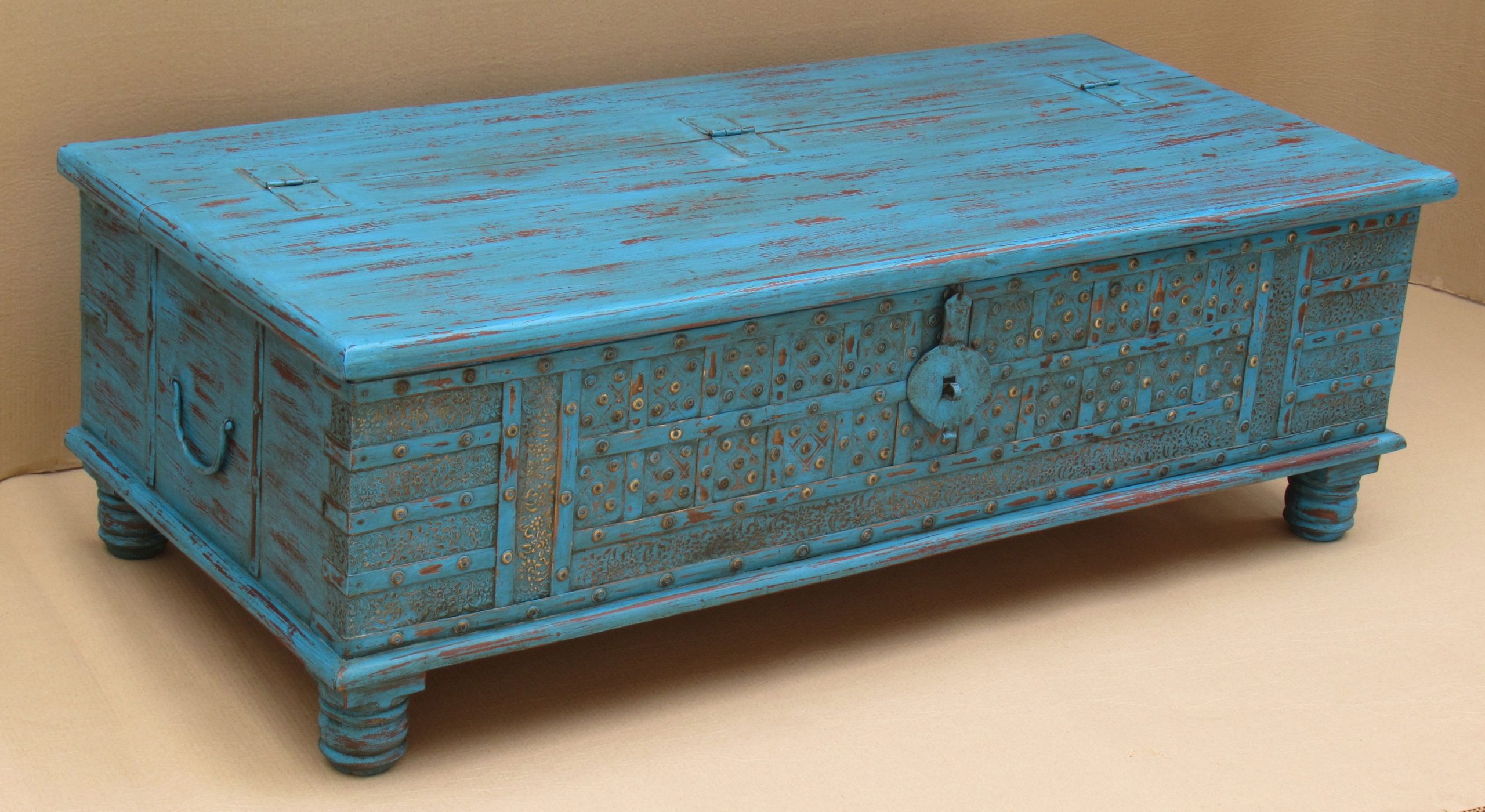 ARMOISE - TRUNK BLUE IRON FITTED PITARA 132L X 60W X 45H CM