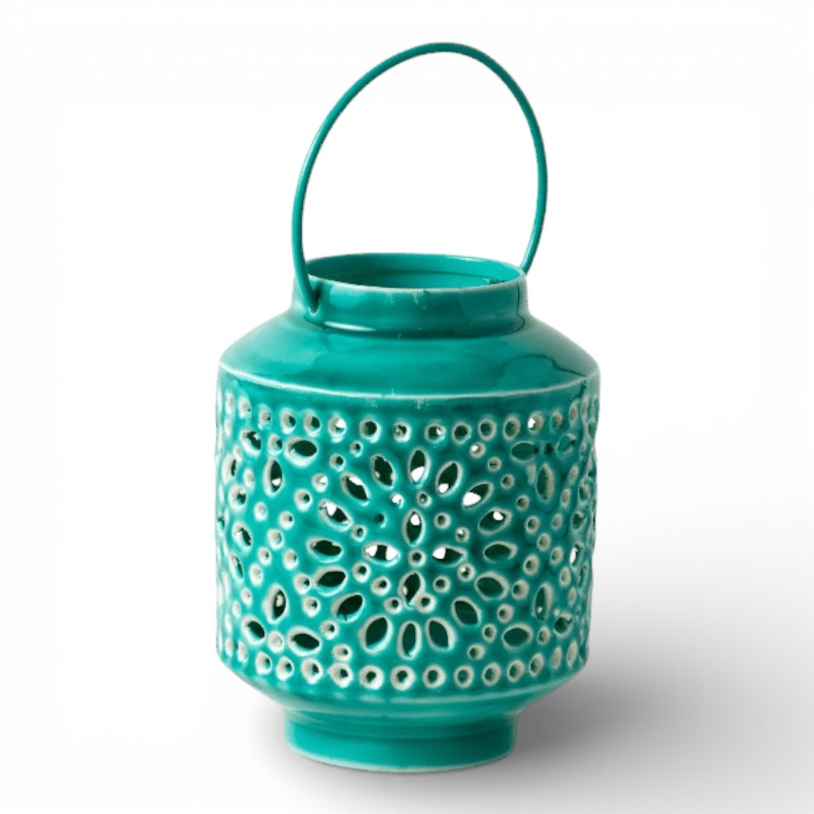 BENGA - LANTERN IRON WITH HANDLE DARK TEAL 10X13