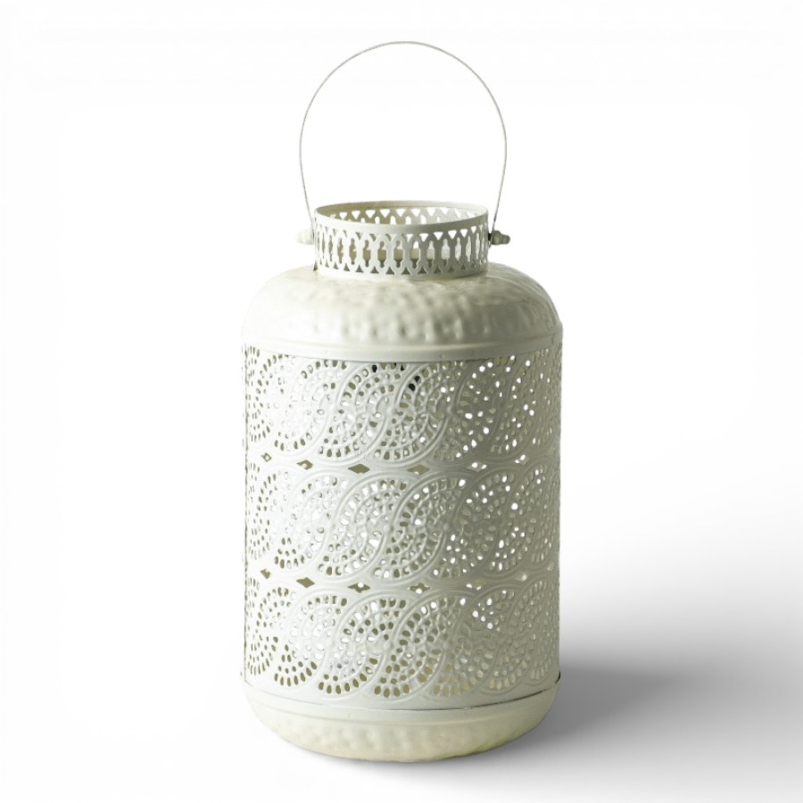 TENALI - LANTERN IRON WITH HANDLE CREAM SMALL 16X26