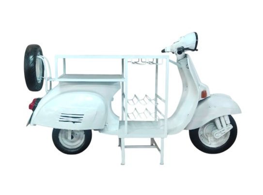 VESPA - BAR TABLE VESPA WHITE WITH 6 BOTTLE GLASS RACK 180X48