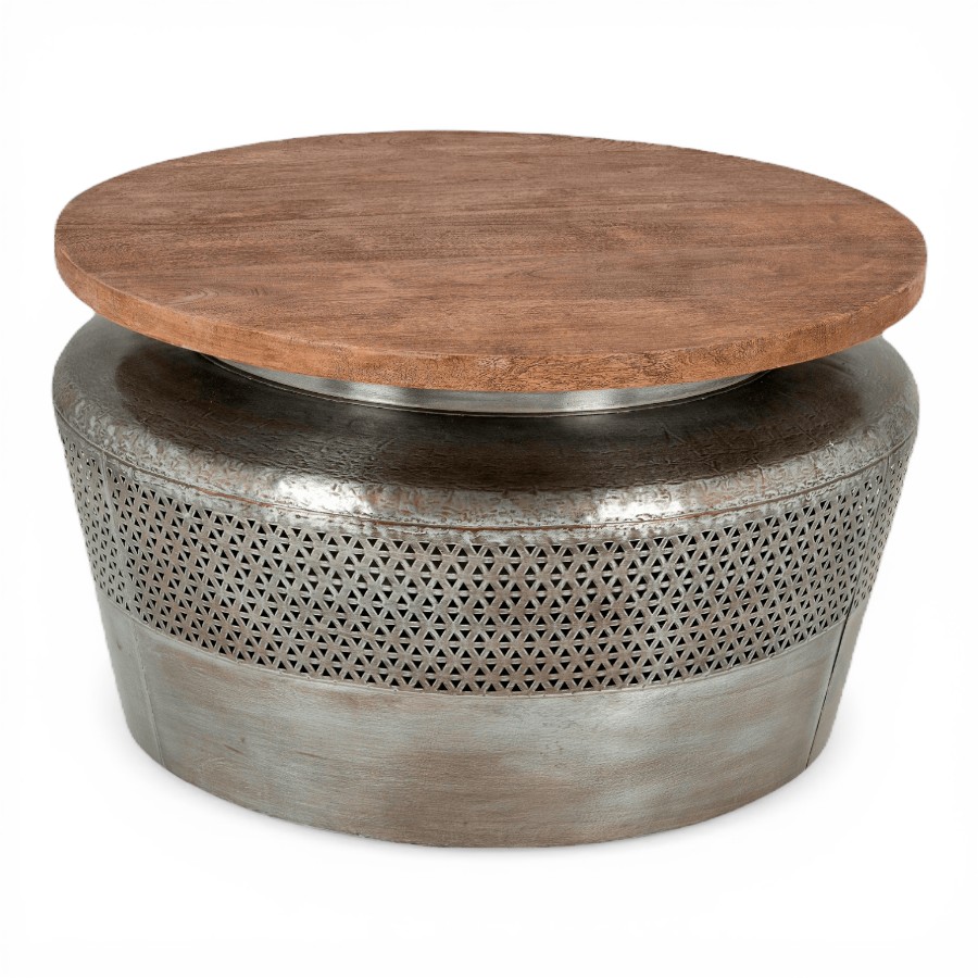 KOCHI - COFFEE TABLE METAL WITH WOODEN TOP D71 X H 41 CM