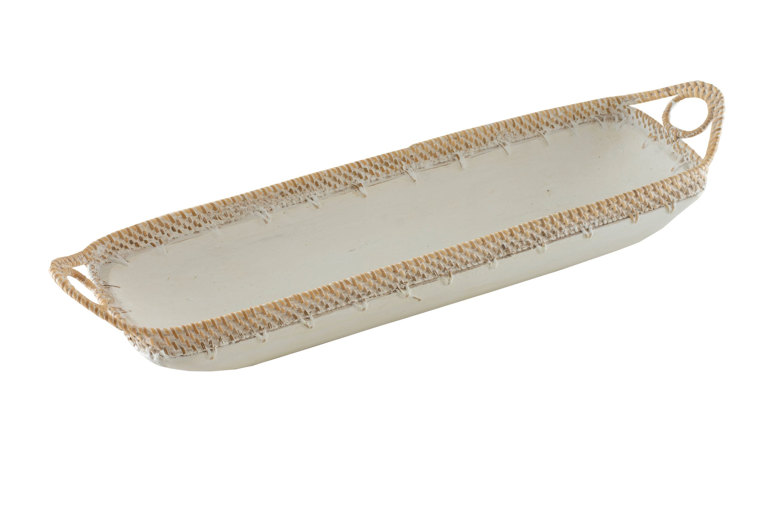 SABRA - TRAY WOOD LONG RECTANGULAR LARGE WHITE & BROWN 55 X 14