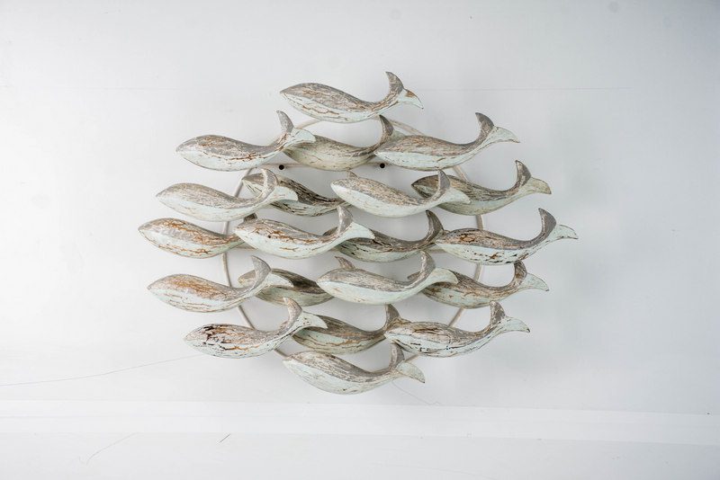 KYARA - WALL DECO FISH FLOATING WOOD LIGHT GREY 40 X 60 CM