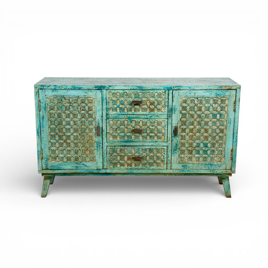 CHITTORGARH - SIDEBOARD BLUE WOOD 2 DOORS AND 3DRAWERS 13540XH80