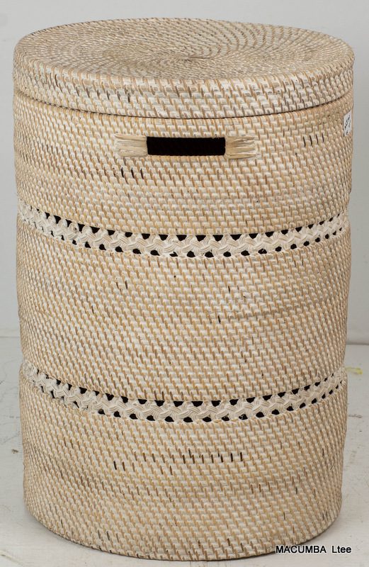 PIO - BASKET WITH CARVING WHITE LARGE  D 40 X 60 CM
