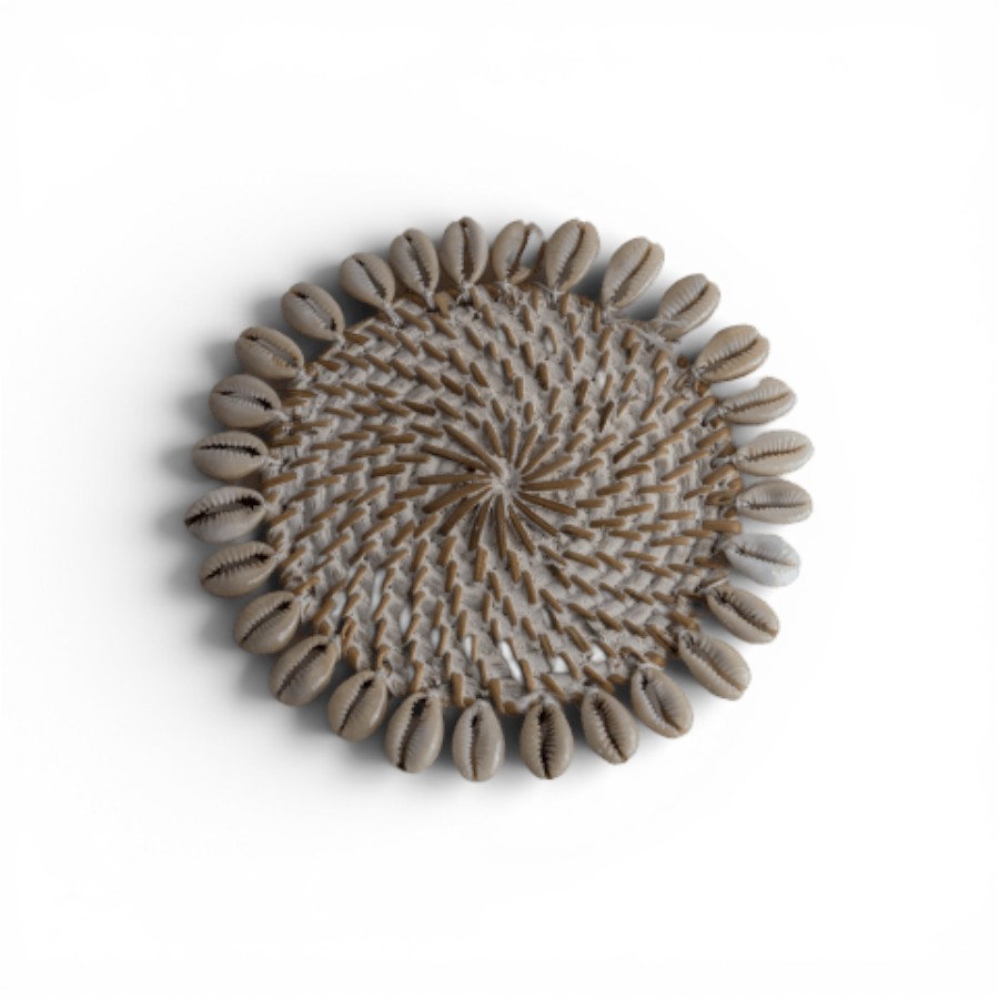 ISHAK - COASTER RATTAN WHITE & SHELLS 13D