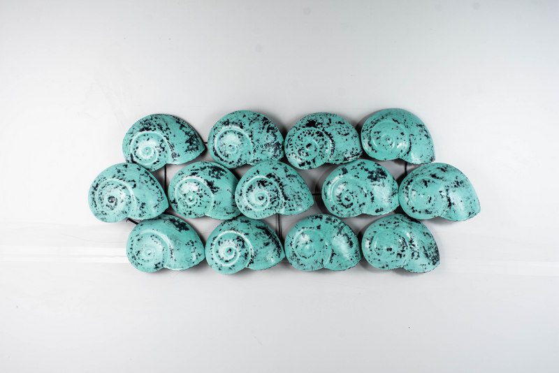 DIMA - WALL DECO SHELL FLOATING WOOD ON METAL STAND TEAL 120 CM