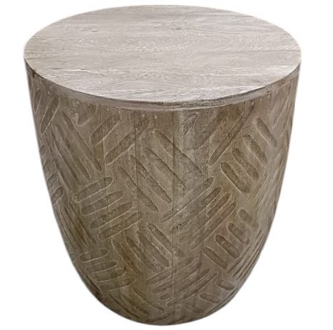 SARIK - SIDE TABLE ROUND WITH CURVED AND CARVED BASE BLEACHED WOOD D50XH56