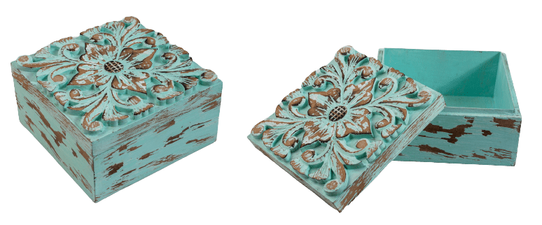 MAKASI - BOX WOOD SMALL TEAL WASH 20L X 20W X 10H