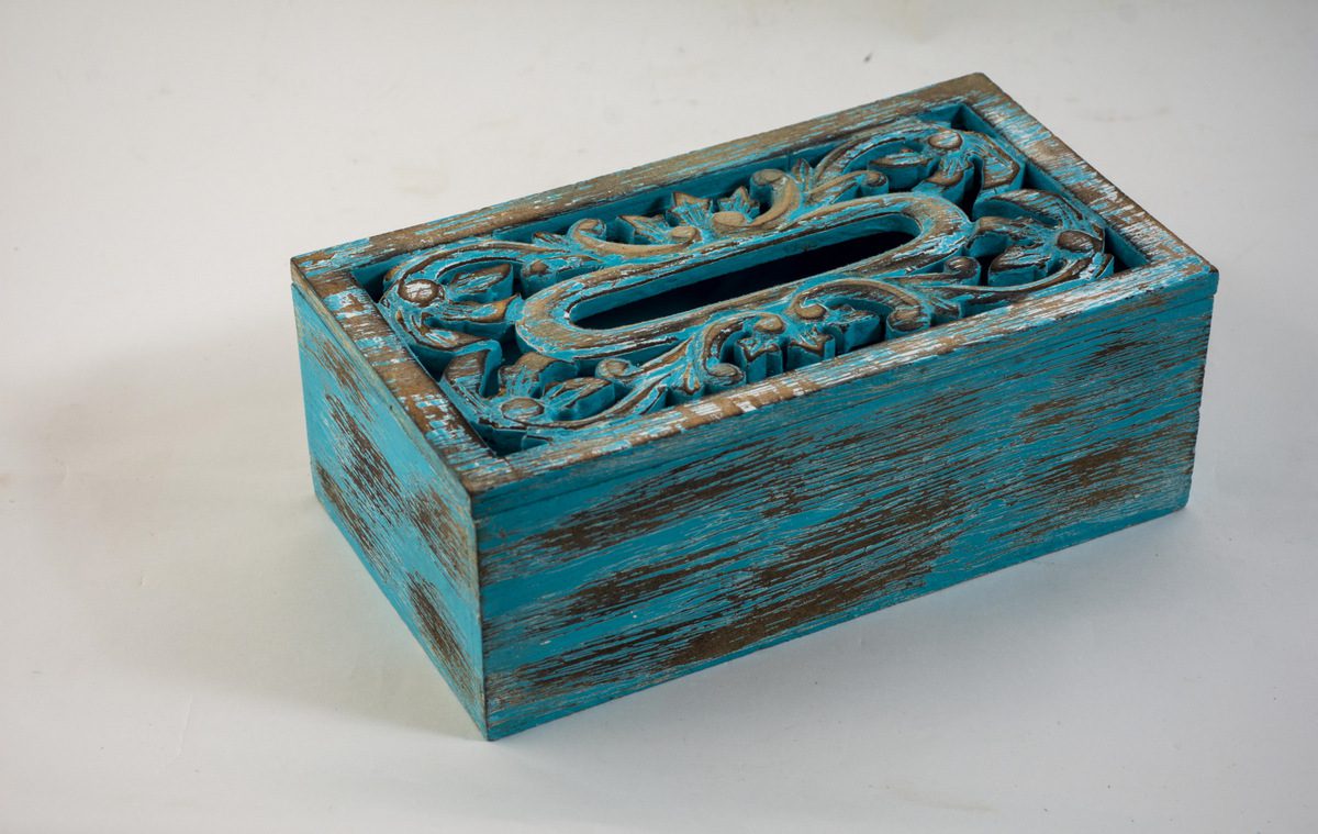 MORWENNA - TISSUE BOX DARK TEAL WASH 24L X 14W X19H
