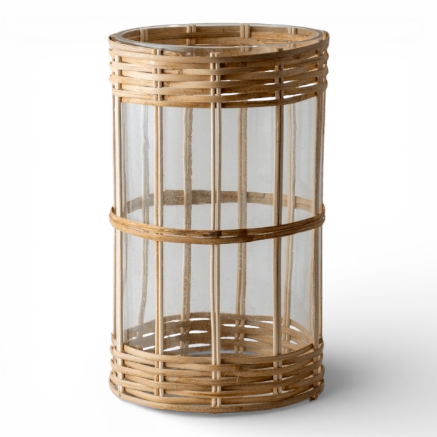TIRUPUR - CANDLE HOLDER GLASS WITH BAMBOO 24X15