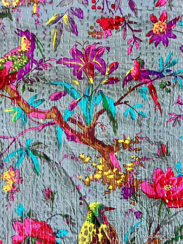 SUNDARI - BEDCOVER DARK GREY PRINTED BIRD FLOWER 210X260