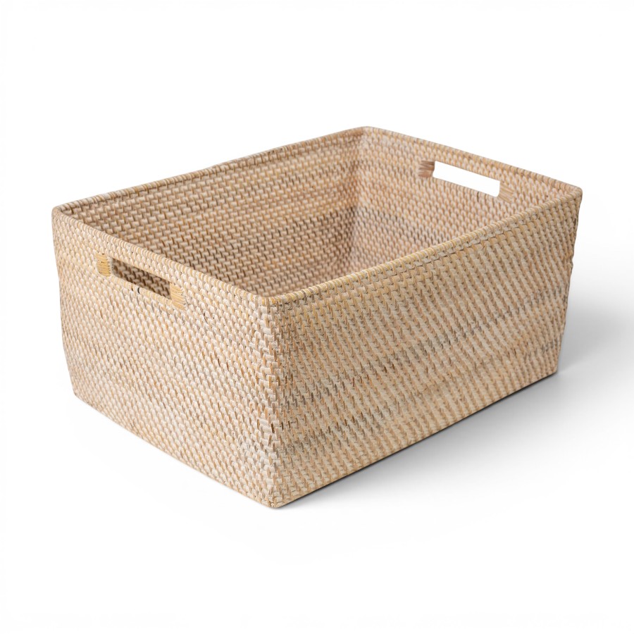 BASKET WITH HANDLES WHITE RATTAN EXTRA LARGE 50X38XH24