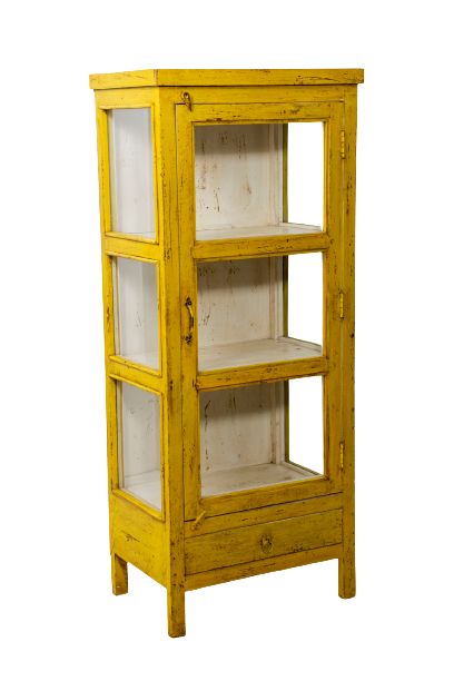 ELILAH - CABINET WOOD YELLOW W - GLASS DOOR 57L X 40W X 140H CM
