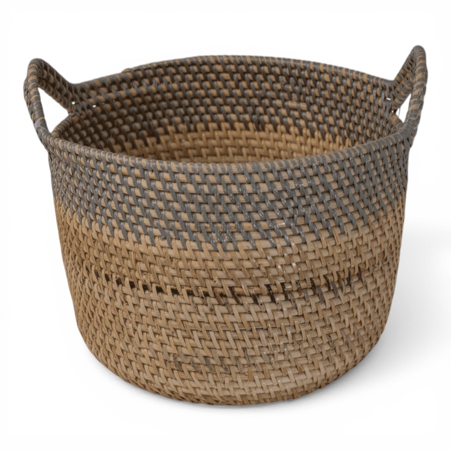 MARLO - BASKET NATURAL SMALL WITH GREY BORDER D26 X H20