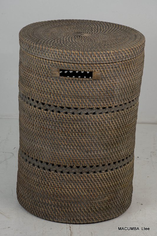 PIO - BASKET WITH CARVING GREY LARGE  D 40 X 60 CM