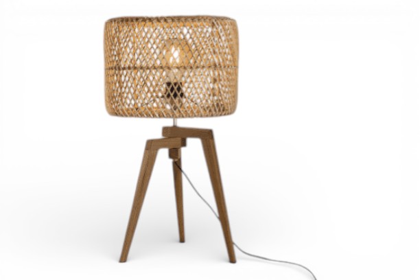 OPALE - TABLE LAMP WOOD CUP IN RATTAN D30H 55
