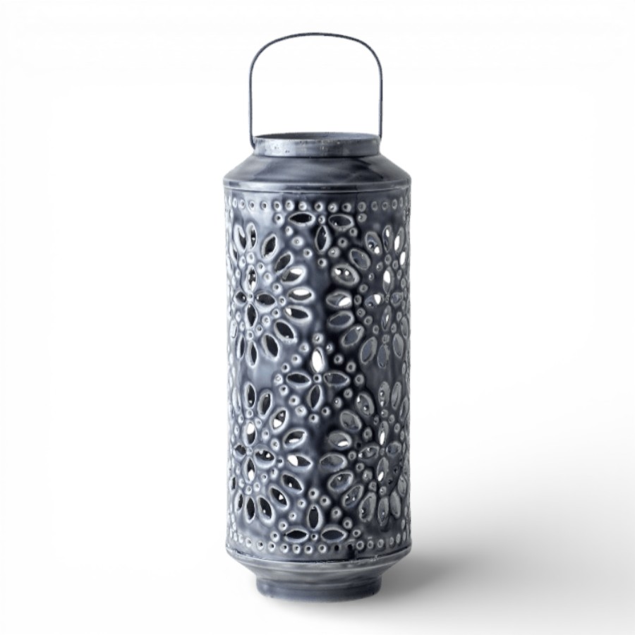MYSURU - LANTERN IRON WITH HANDLE GREY 15X37