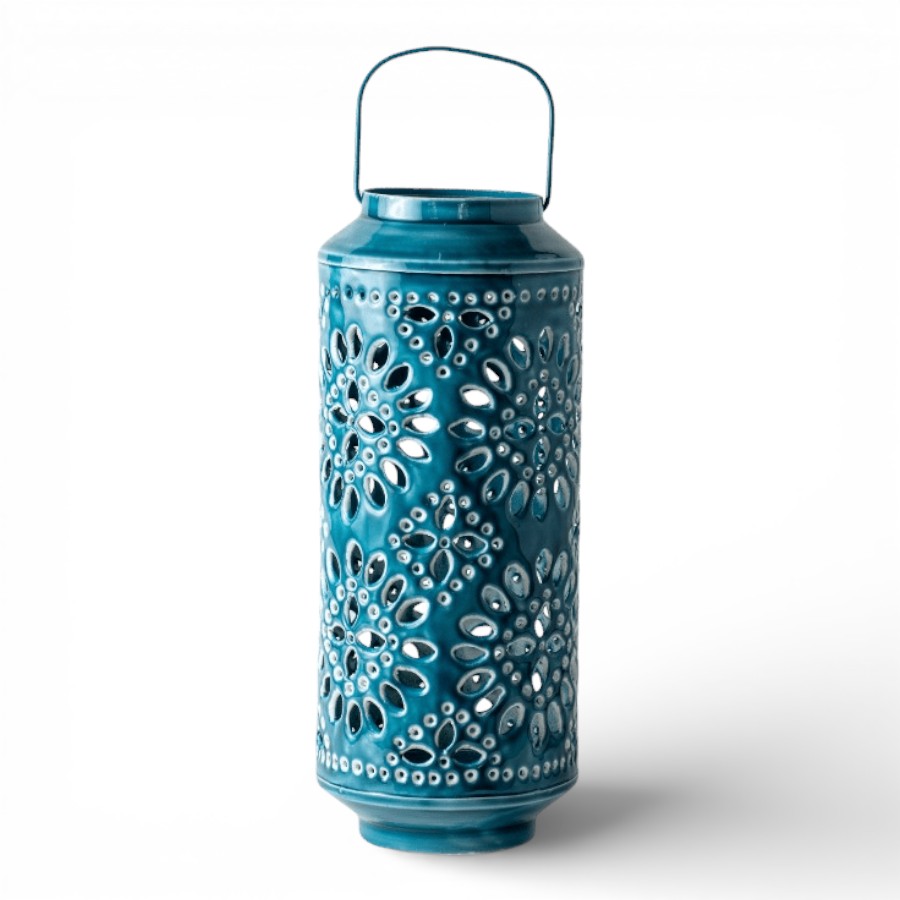 MUSORI - LANTERN IRON WITH HANDLE DARK AQUA 15X37