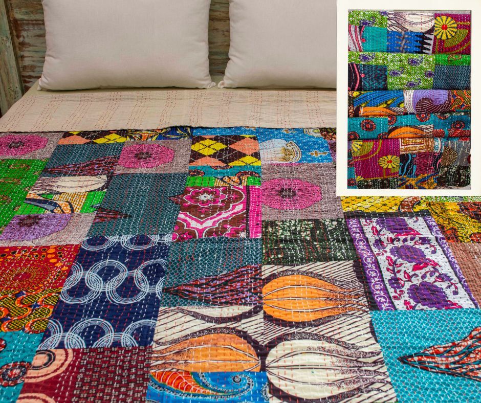 BALI - BEDCOVER KANTHA PATCHWORK AFRICAN PRINTS 220 X 270 CM
