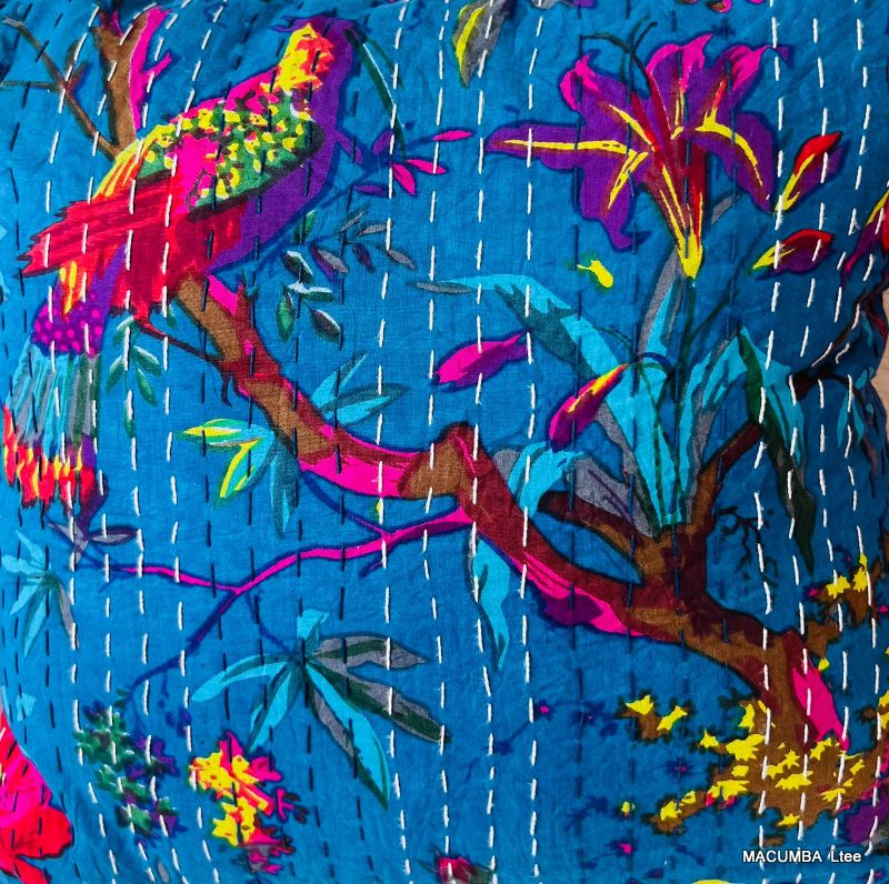 TILLA - CUSHION COVER BLUE PRINTED BIRD FLOWER 45X45