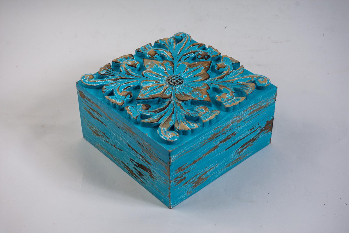 GRANIA - BOX WOOD SMALL BLUE WASH 20L X 20W X 10H