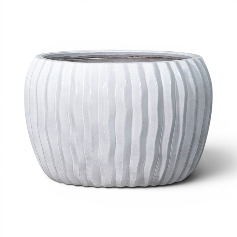 PLANTER BARREL CACTUS WHITE SMALL D17H11