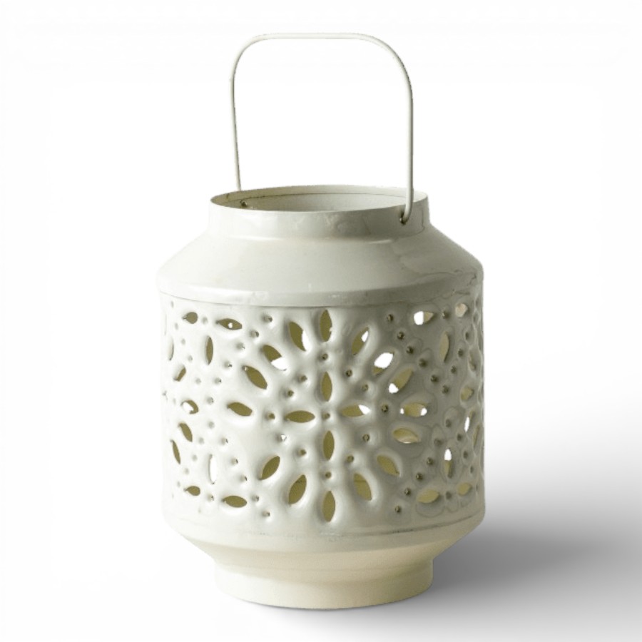 DARJE - LANTERN IRON WITH HANDLE CREAM 15X18