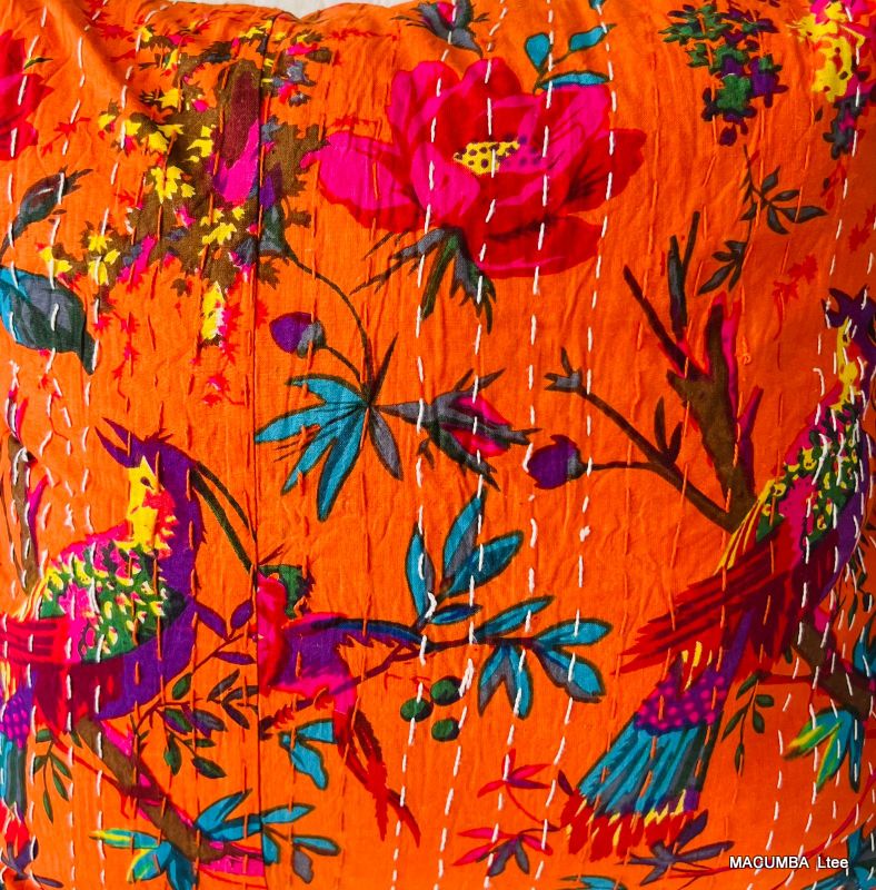 TILLA - CUSHION COVER ORANGE PRINTED BIRD FLOWER 45X45