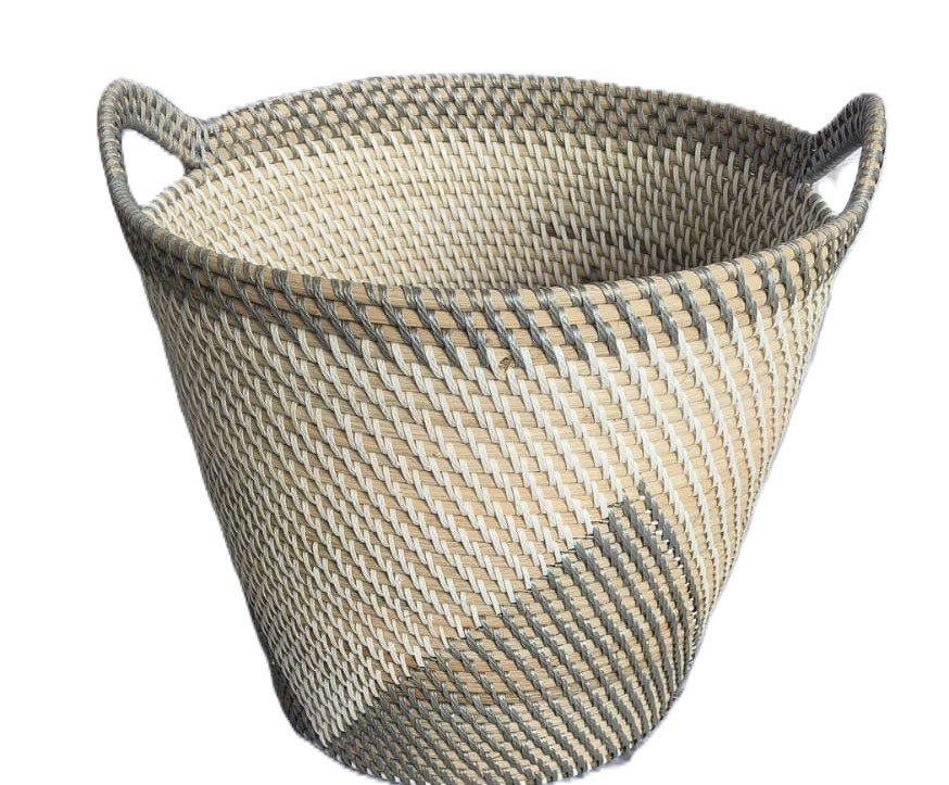 LEE - BASKET WITH HANDLES GREY & WHITE SMALL D35H30
