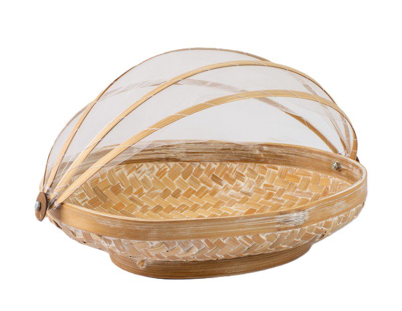 BASKET OVAL WITH NET COVER RATTAN WHITE MEDIUM 25?34